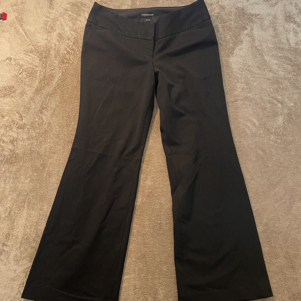 Express Design Studio Pants Womens 12 Editor Black Pin Stripe Flare Leg Business